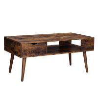 Mesa de Café con Cajón y Compartimento Abierto - 100x50x45 cm, Patas Elegantes, Ideal para Sala de Estar y Comedor, Marrón Rústico - details 0
