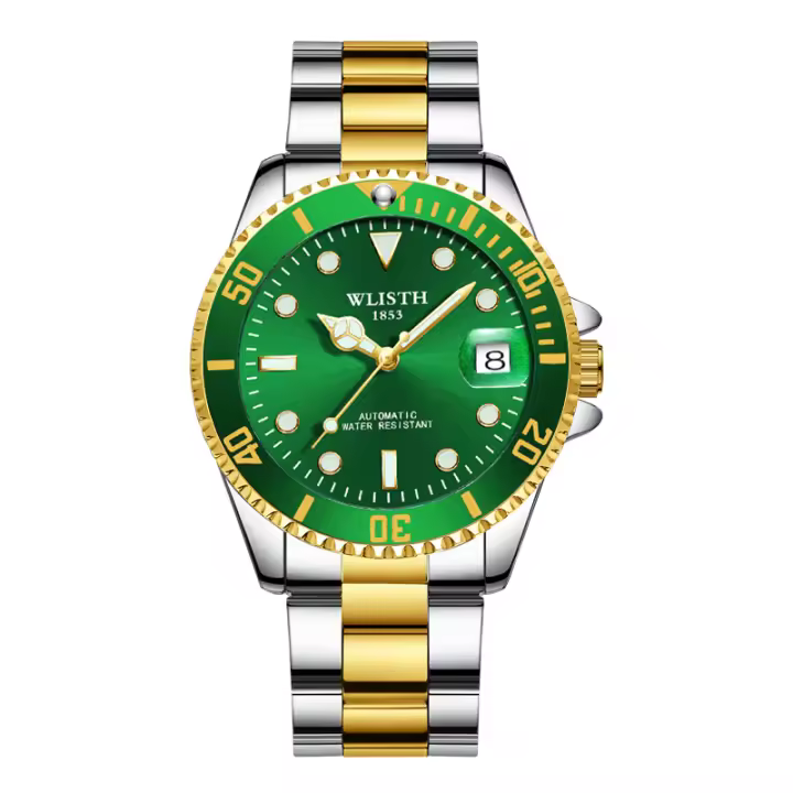 Reloj Mecánico Para Hombre Wlisth Con Calendario Y Vidrio Magnífico Verde Agua Fantasma Acero Inoxidable Resistente Al Agua - 1