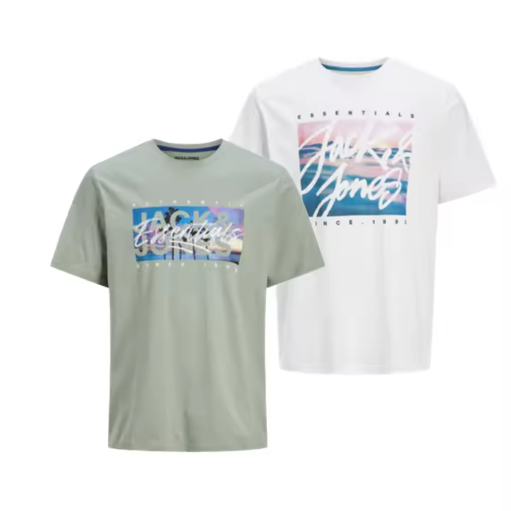 Jack & Jones New 25 Hombre Pack 2 camisetas de algódon Mod JJCOLTON PHOTOPRINT Logo estampado ideal Primavera Verano , Moda Casual Informal REF 268438 - 1
