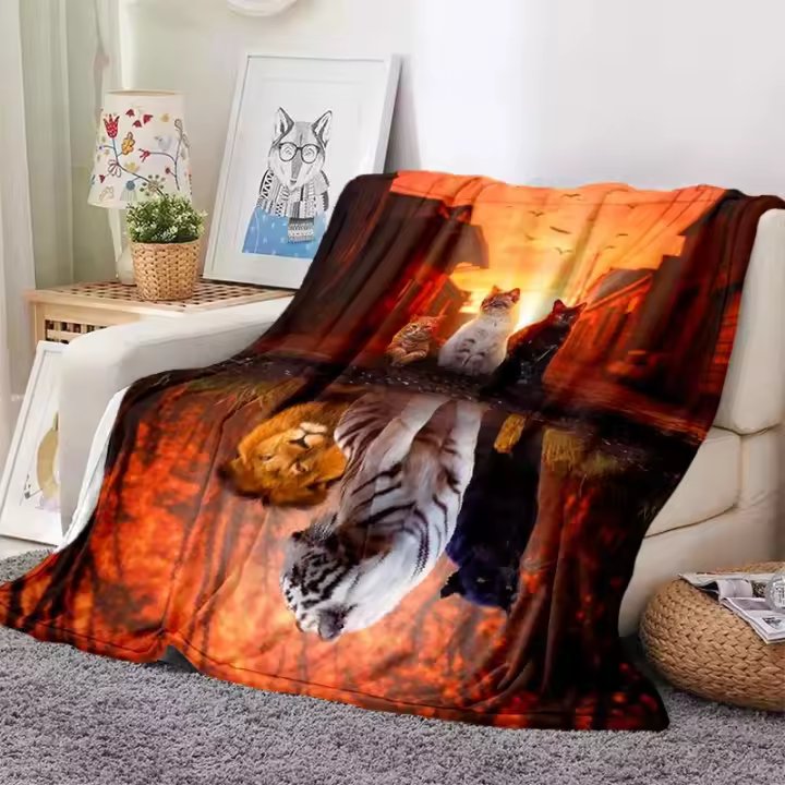 Manta De Flannel Tigre Negro Dorado 3D Para Sofa Cama Viaje Moderna Antipelusa Regalo De Cumpleaños Manta De Cobertor Rectangular Para Adultos - 1