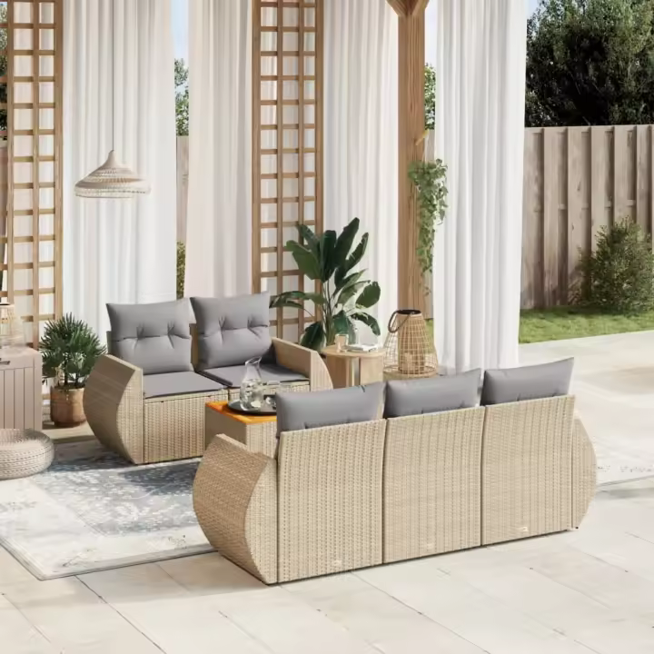 vidaXL Juego de sofás jardín con cojines 6 pzas ratán sintético beige - 1