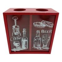 Caja Doble Roja Decorativa - Guarda Chapas y Tapones + Abridor Botellas y Vino - 23x11x22 cm - details 0