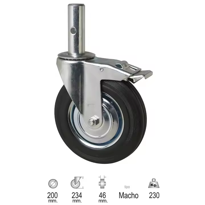 Rueda industrial andamio (macho) 200 mm. - 1