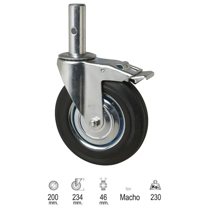 Rueda industrial andamio (macho) 200 mm. - 1