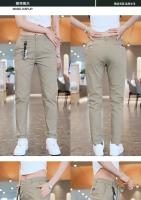 Pantalones Casuales Para Hombre De Seda Con Diseño Simple Medio Peso Verde Olivo Negro Ajustados Rectos Estirables Para Golf Y Uso Diario - details 9