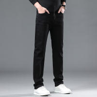 Pantalones Vaqueros Negros Puros Para Hombre Corte Recto Cómodos Elásticos Clásicos Negros Jeans De Negocios Trousers De Denim - details 3