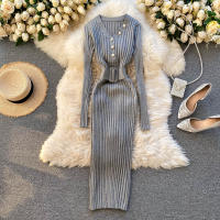 Vestido Bodycon Elegante De Mujer REALEFT Otoño Invierno 2024 Con Cinturón Y Botones De Manga Larga Estilo Casual Longitud Pierna - details 37