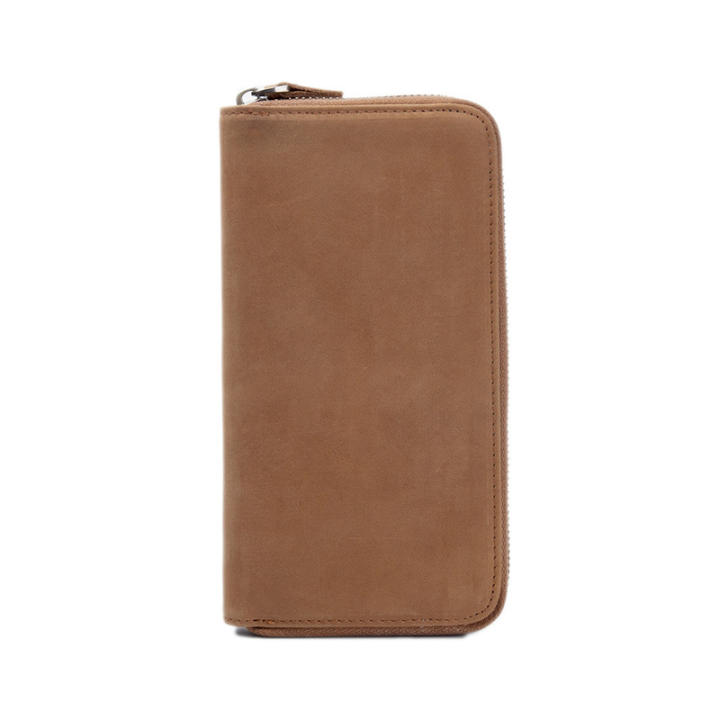 Men's wallet - genuine leather long-style zipper leather wallet, wild horse top-grain cowhide, retro casual leather bag