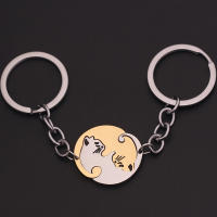 Llavero De Gato Abrazador Lindo Creativo Patchwork Corazón Redondo Para Parejas Accesorios De Regalo Llavero De Coche Y Bolso - details 5