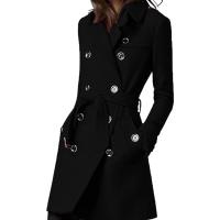 Abrigo De Mujer En Lino Y Lana Doblemente Abrillantado Con Cinturón Y Etiqueta En Hombro Casual Streetwear De Otoño Invierno - details 16