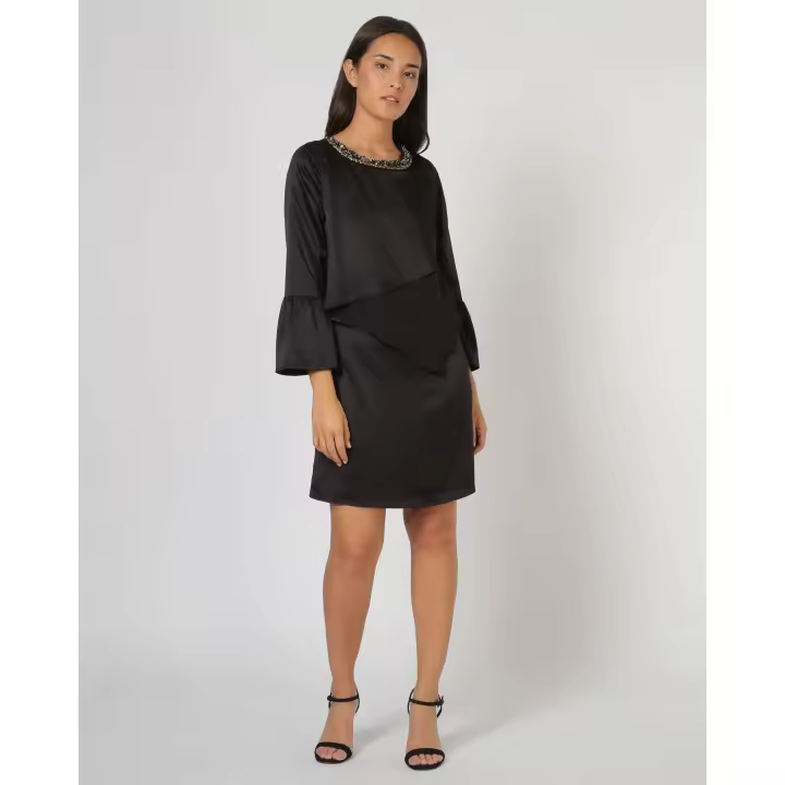 Vestido satinado ANANY con detalle de volantes y pedrería - AN-070202 - 1
