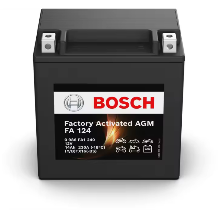 Batería de Moto Bosch FA124 - AGM. Tecnología AGM. 12V - 14Ah/230A (EN) - 1