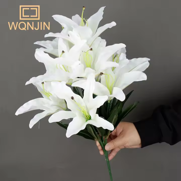 Ramo De Lirio Blanco Artificial De 9 Cabezas Decoración Floral Sintética Para El Hogar Regalo De Fiestas Y Bodas - 1
