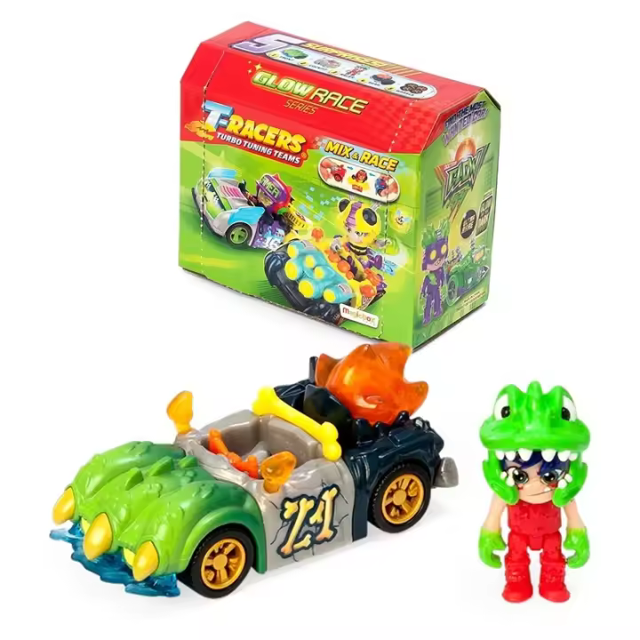 T-Racers serie Glow Race con coche y piloto más sorpresa coleccionable - 1