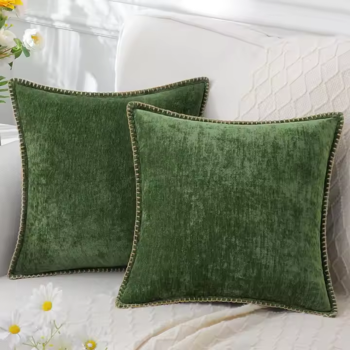 Juego de 2 fundas de almohada suaves de chenilla navideña de 45 x 45 cm, fundas de almohada cuadradas decorativas con borde cosido para sofá - 1