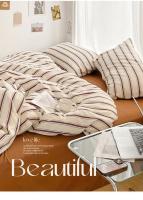 Juego De Cama De Cuatro Piezas Con Fundas De Almohada Y Fundas De Edredón En Estilo Estriado Rojo Y Azul Hecho De Algodón Lavado - details 1