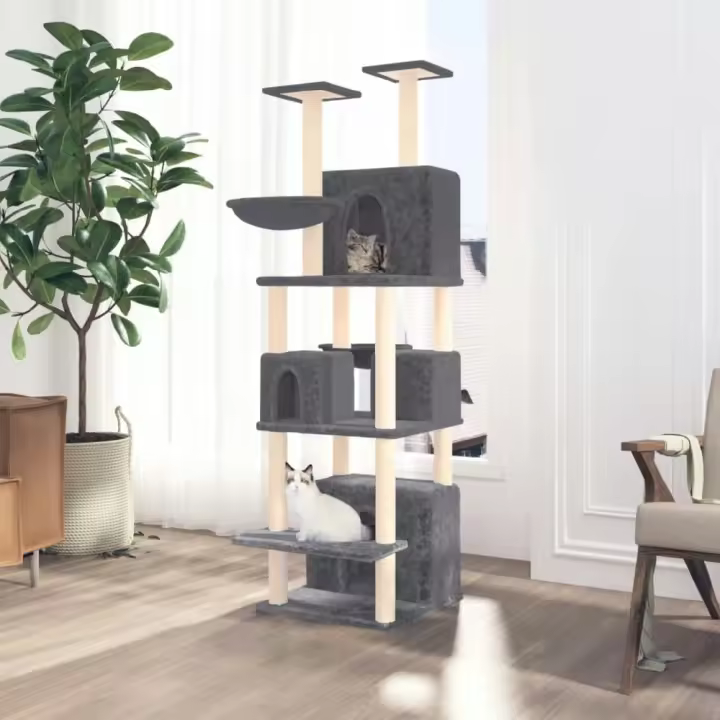 vidaXL RASCADOR PARA GATOS CON POSTES DE SISAL GRIS OSCURO 180 CM - 1