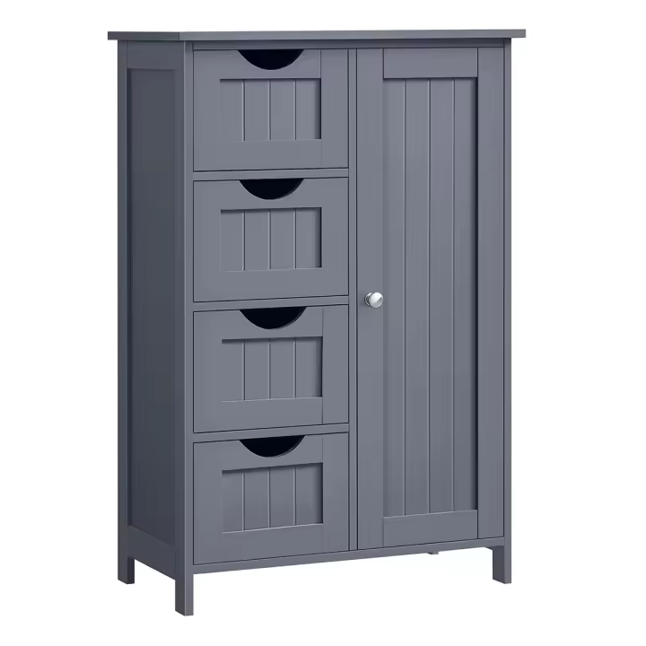 Armario de baño, mueble de baño estrecho, cómoda de baño, cajonera con 4 cajones, armario con puerta, estante ajustable, 30x55x82 cm - 1