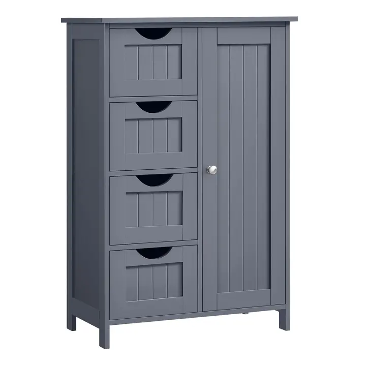 Armario de baño, mueble de baño estrecho, cómoda de baño, cajonera con 4 cajones, armario con puerta, estante ajustable, 30x55x82 cm - 1