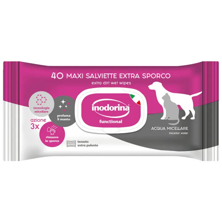 Toallitas Maxi Inodorina 40 para Perros y Gatos - Agua Micelar | Limpieza Suave - 1