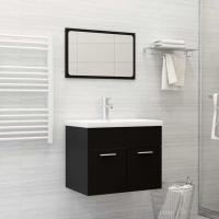 vidaXL Juego de muebles de baño madera de ingeniería en color Blanco/Negro | almacenamiento funcional diseño moderno para baño dormitorio sala - details 1