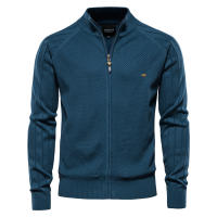 Suéter para Hombre, Chaqueta Cárdigan de Otoño para Hombre, Nuevo suéter Jacquard con Solapa de Color sólido, suéter Informal con Cuello Alto - details 7