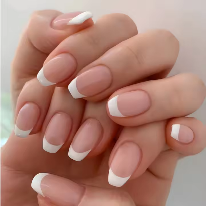 Uñas Postizas Brillantes Cortas En Rosa Estilo Francés Gradient 24 Piezas Uñas Artificiales Reutilizables Para Manicura Falsa - 1