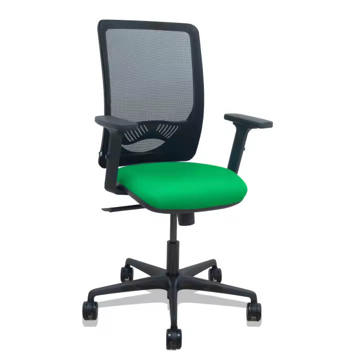 Silla Zulema sincro malla negra asiento bali verde brazos 2D ruedas 65mm - 1