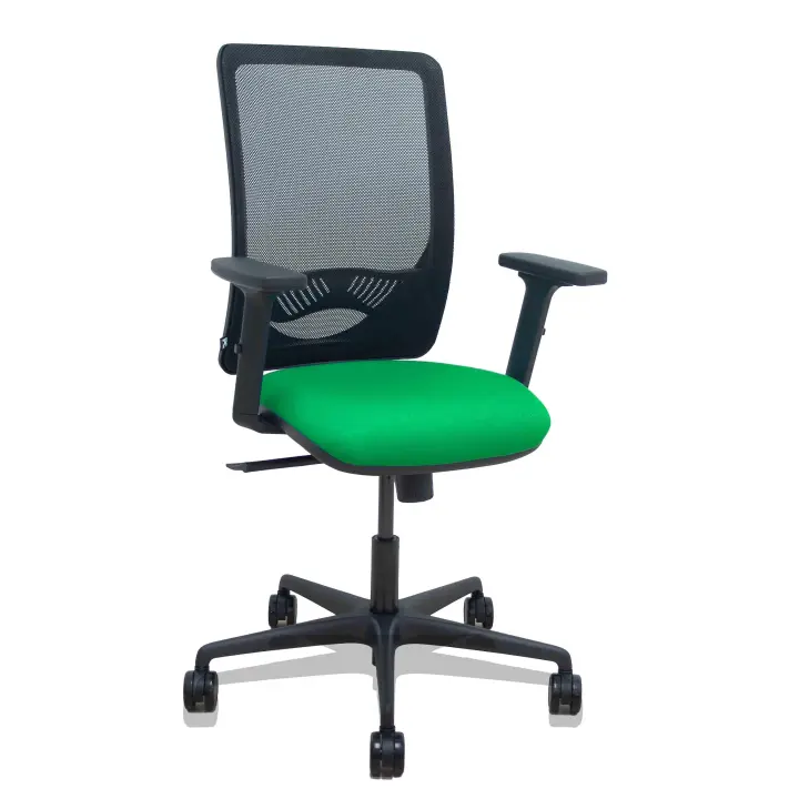 Silla Zulema sincro malla negra asiento bali verde brazos 2D ruedas 65mm - 1