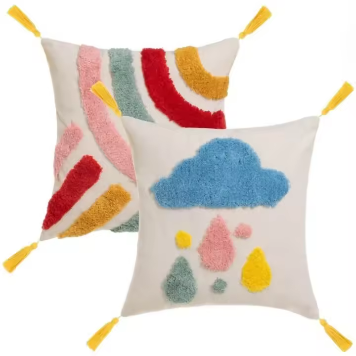 Dcasa Set de 2 cojines infantiles de nube y Arco Iris multicolor de tela pelo de 45x45 cm con relleno - 1