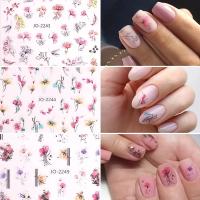 9PCS Pegatinas De Uñas Con Diseño De Flores Primaverales Y Hojas Adornos De Manicura Con Brillo Decoración De Transferencia De Uñas - details 1