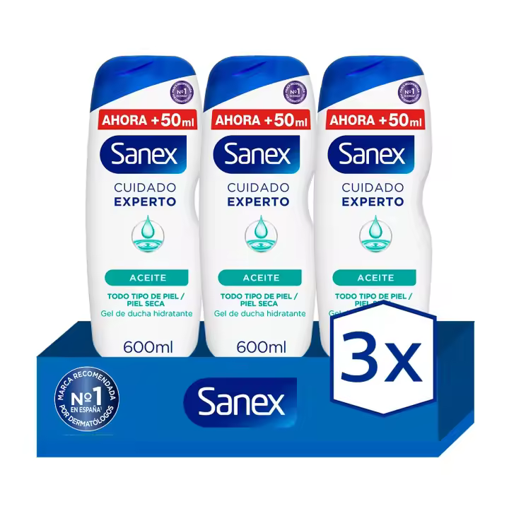Gel de ducha o baño Sanex BiomeProtect Dermo Aceite Piel Normal - Piel Seca 600ml. Pack 3 - 1