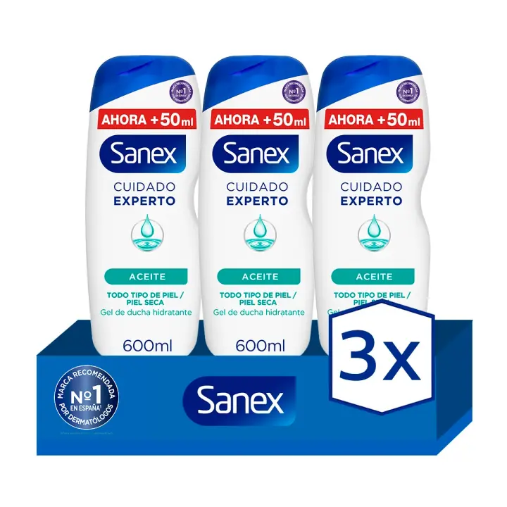 Gel de ducha o baño Sanex BiomeProtect Dermo Aceite Piel Normal - Piel Seca 600ml. Pack 3 - 1