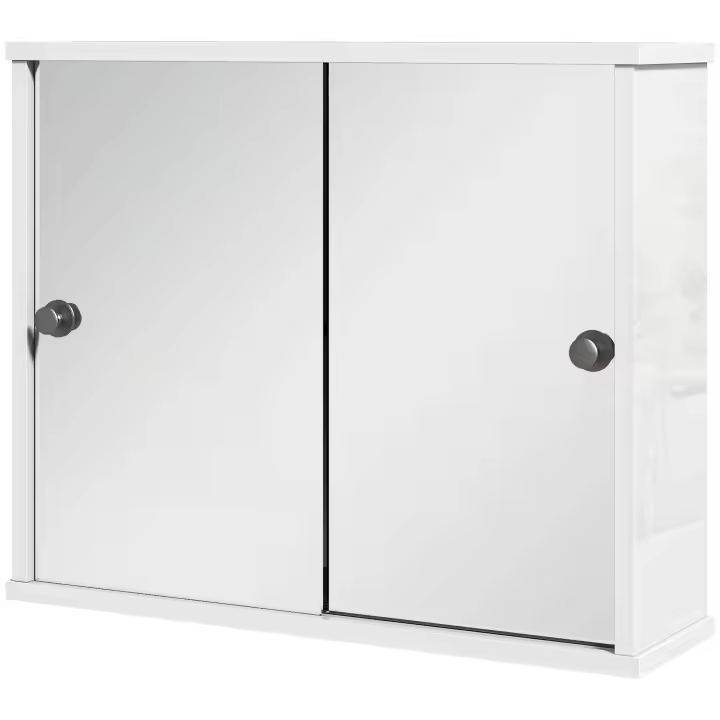 kleankin Armario con Espejo de Baño Mueble Colgante para Baño con Estante Ajustable y Puerta Corredera Doble para Dormitorio 55x15x45 cm Blanco Brillante - 1