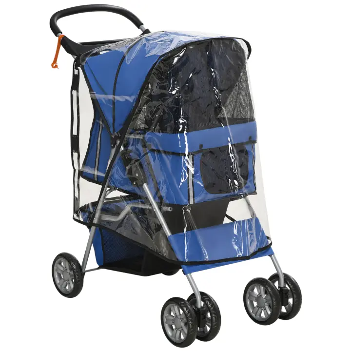 PawHut Cochecito para perros, cochecito para perros con cubierta para la lluvia, carrito plegable para perros hasta 20 kg, cochecito para gatos para perros pequeños con portavasos, ventana de malla, cochecito para gatos,75 x 45 x 97 cm - 1