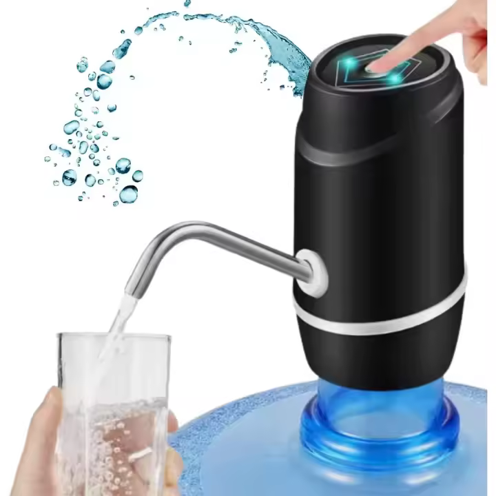 Genérico Dispensador de Agua Recargable USB, Bomba de Agua Potable Automática, Compatible con Todo Tipo de Botellas y Botellones, Negro, Plástico - 1