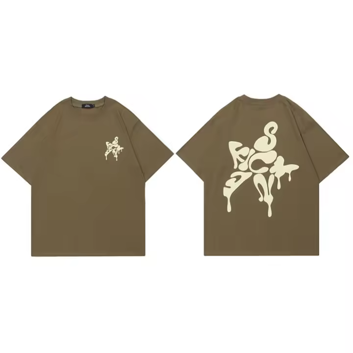 Camiseta De Algodón Para Hombre Estampado De Letras Y Estrella Estilo Harajuku Hip Hop Verano Transpirable Y Wicking De Humedad - 1
