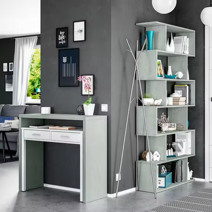 MESA ESCRITORIO CON CONSOLA 99x88x36CM CEMENTO Y BLANCO ARTIK - 1