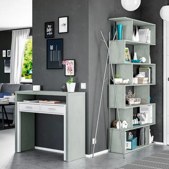 MESA ESCRITORIO CON CONSOLA 99x88x36CM CEMENTO Y BLANCO ARTIK - 1