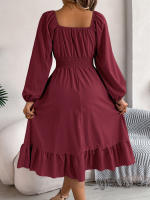 Vestido A-Line De Mujer Elegante Otoño Invierno Color Sólido Cuello Cuadrado Manga Larga Volantes Vestido Midi Casual Polyester Spandex - details 8
