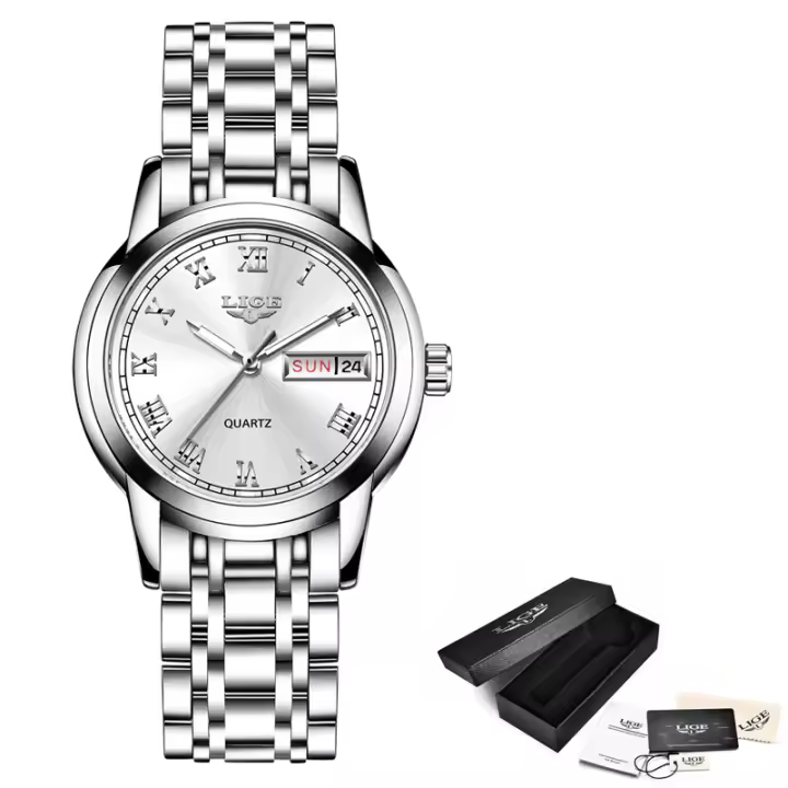 Reloj De Mujer LIGE Lujo Moda Cuarzo Acero Inoxidable Resistente Al Agua Con Calendario Pantalla Romana Reloj Casual Para Mujeres - 1