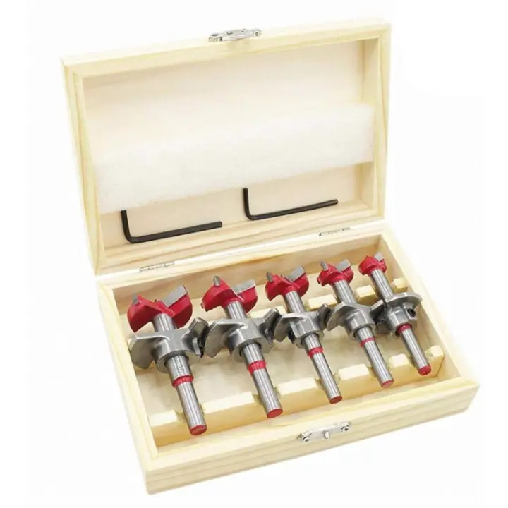 Brocas para madera, paquete de 5 (Ø15-35 mm) Juego de brocas de posicionamiento ajustable para avellanado de madera, sierra perforadora de carburo cementado con tope de profundidad (rango de - 1