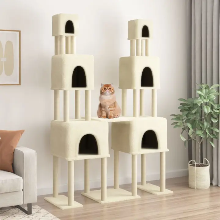 vidaXL Rascador para Gatos con Postes de Sisal Árbol Torre de Escalada Color Crema,  Gris claro,  Gris oscuro y mas - 1