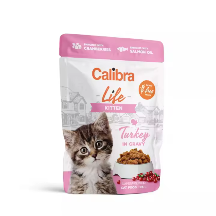 CALIBRA CAT LIFE POUCH KITTEN PAVO EN SALSA 28X85GR / Sobre de carne para gatitos, receta de pavo sin cereales. - 1