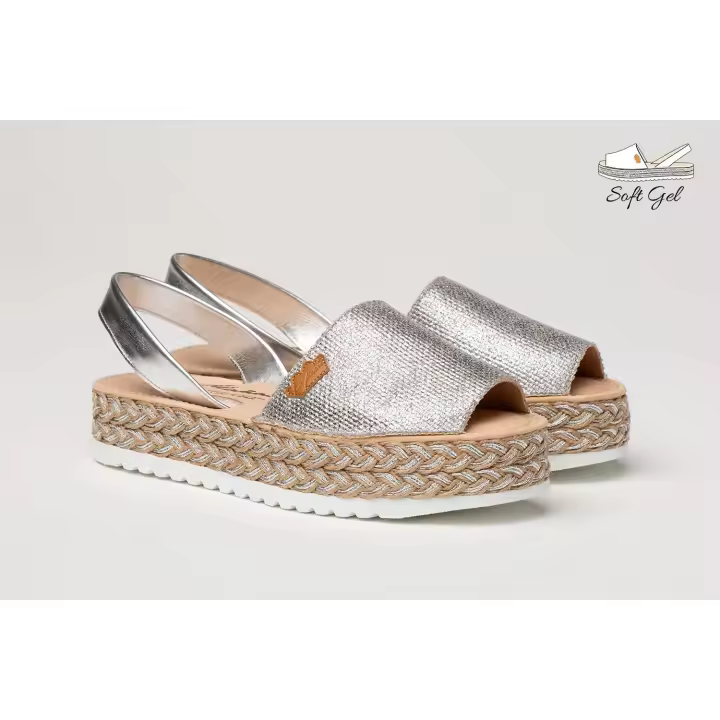 Mº1254 PLATA Y PLATINO IBICENCA SACO METALIZADO EVA MAÑAS "GEL-MEMORY FOAM" Ibicenca Saco Metalizado Eva Mañas "Gel-Memory Foam"Unas ibicencas ligeras, suaves y flexibles. Zapato tipo ibicenca fabricado en napa metalizada de piel bovina y tejido saco meta - 1