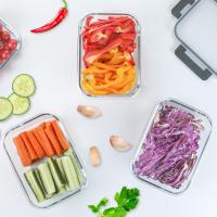 MAXHOME-Set 4 fiambreras borosilic rectangulares 370-600-1000-1500ml,Juego de 4 recipientes de almacenamiento de alimentos de cristal,recipientes de vidrio con tapas - details 2