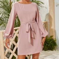 Vestido De Mujer Talla Grande De Chiffon Color Sólido Moda 2021 Manga Farol Suéter Cinturón A-Línea Cuello Redondo Largo Hasta La Rodilla - details 9