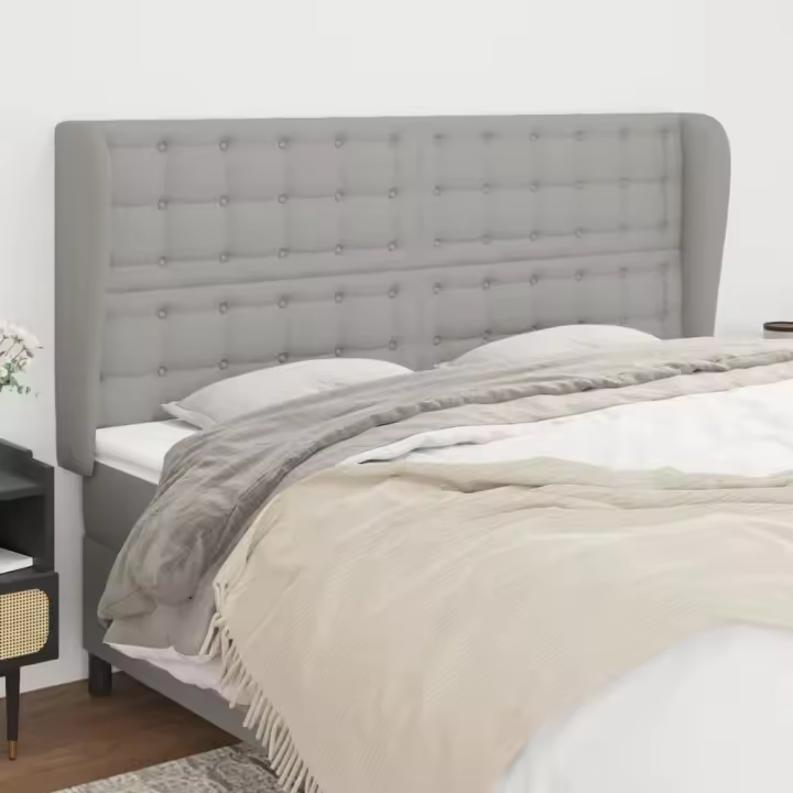 vidaXL Cabecero con orejas de tela gris claro 203x23x118/128 cm - 1