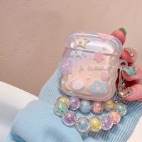 Funda De Lujo Coreana Para AirPods Con Diseño De Estrellas Y Graduación De Colores Con Cadena De Cuentas De Beads Florales Y Conejo Para AirPods pro 2 - details 5