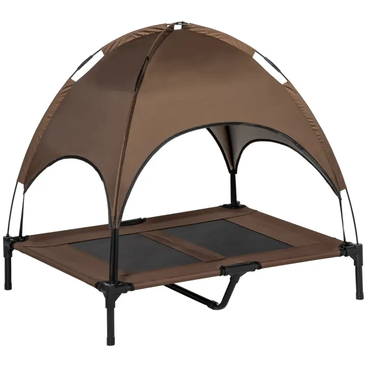 PawHut Cama Elevada para Mascotas Portátil con Toldo Extraíble Tela Transpirable al Aire Libre para Interior y Exterior 92x76x90 cm - 1